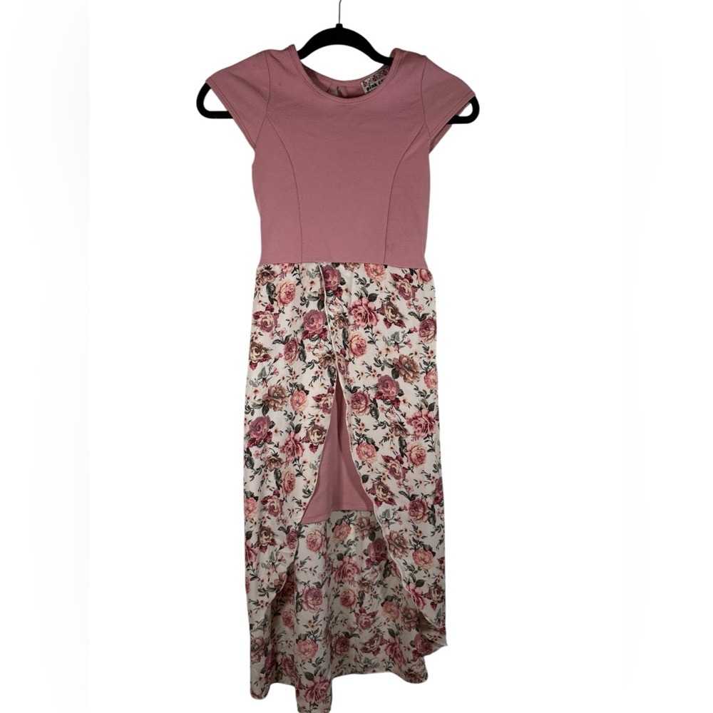 Pink Crush Girls Dress High Low Flowing Cover Rose Floral Handkerchief Style 12